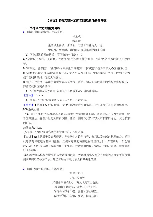 【语文】诗歌鉴赏+文言文阅读练习题含答案 (2)