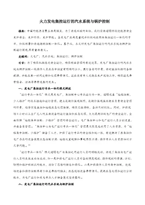 火力发电集控运行的汽水系统与锅炉控制