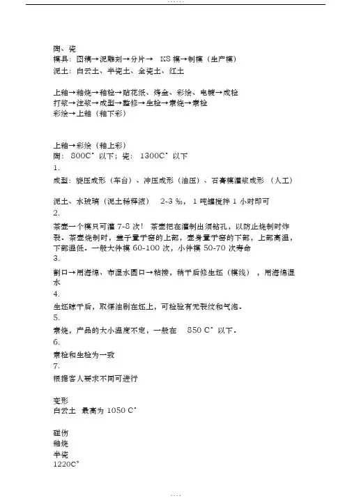 陶瓷生产工艺流程