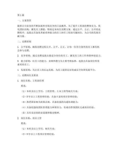 工程部岗位竞聘方案模板(3篇)