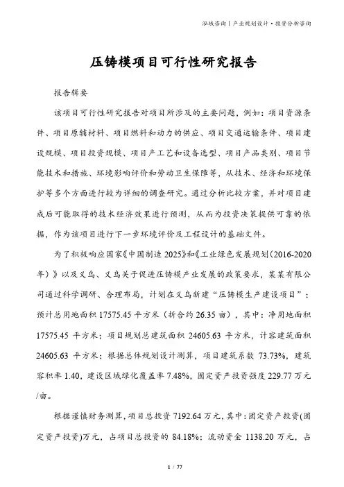 压铸模项目可行性研究报告