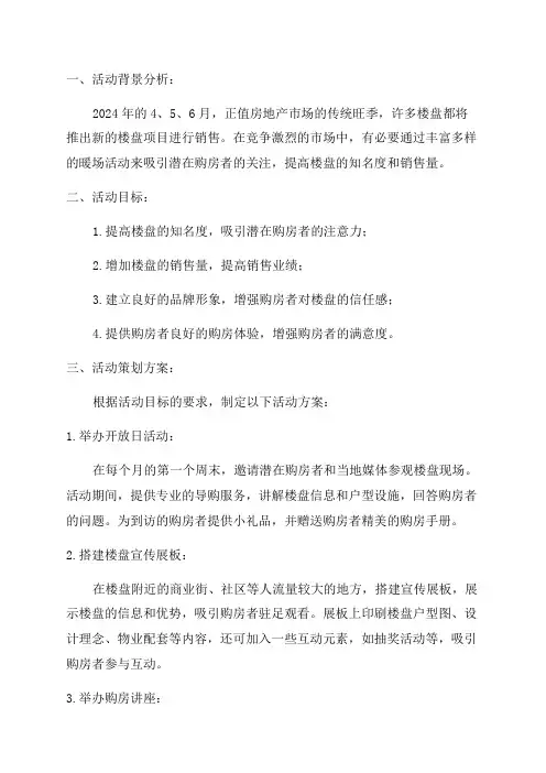 2024年楼盘456月暖场活动方案