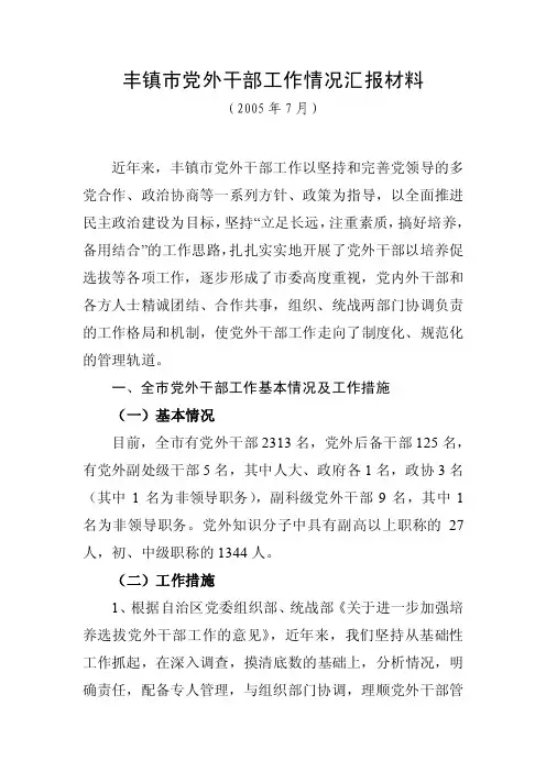 丰镇市党外干部工作情况汇报材料
