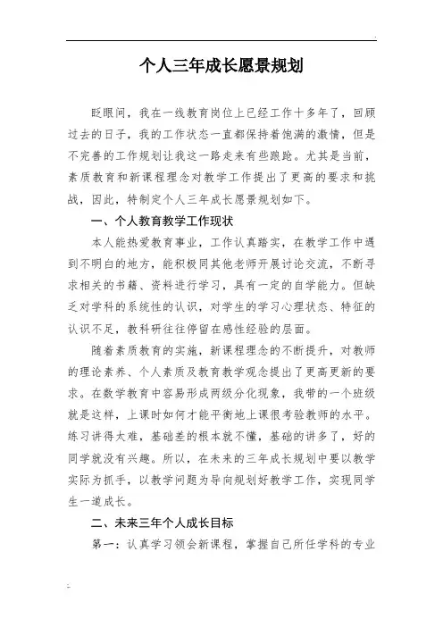 个人三年成长愿景规划