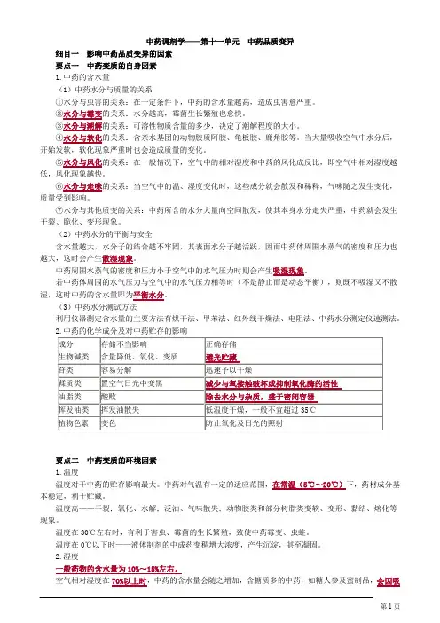 主管中药师 专业实践能力 中药调剂学第十一单元 中药品质变异