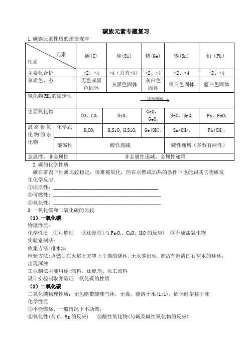 碳族元素专题复习
