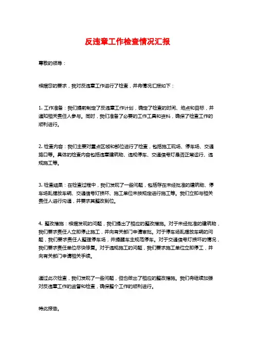 反违章工作检查情况汇报