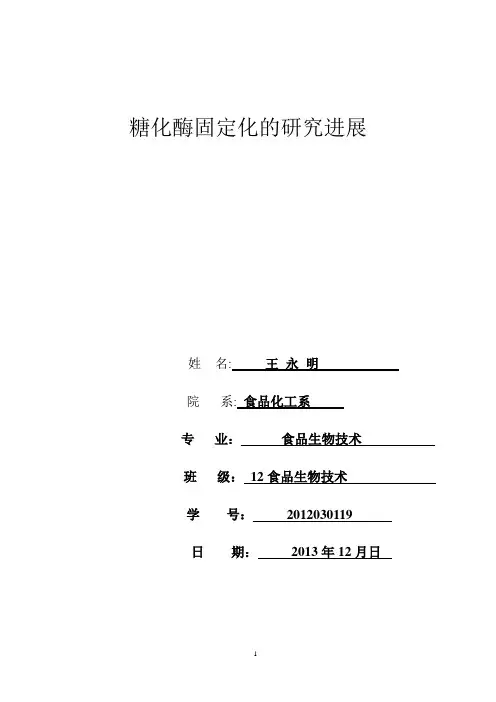 糖化酶固定化的研究进展  王永明