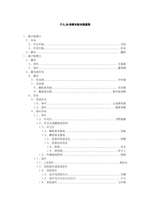 个人20份木本植物检索表(完)