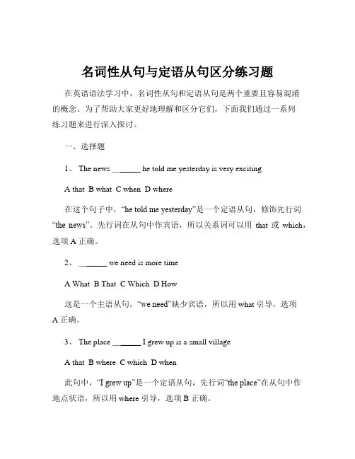 名词性从句与定语从句区分练习题