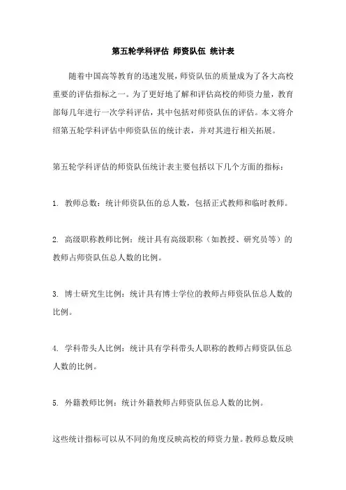 第五轮学科评估 师资队伍 统计表