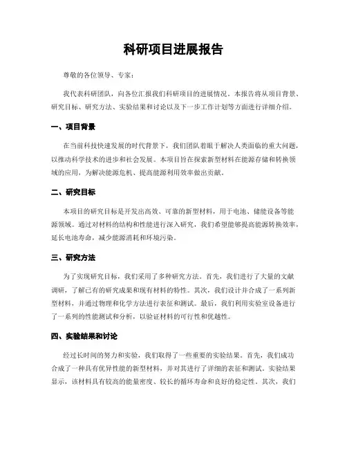 科研项目进展报告