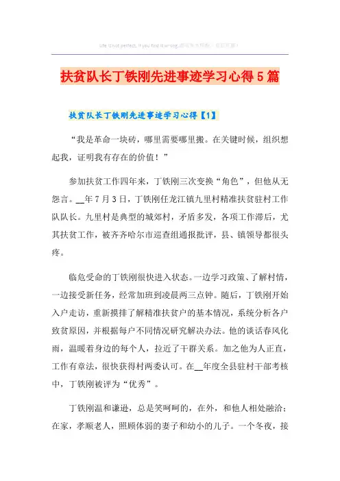 扶贫队长丁铁刚先进事迹学习心得5篇