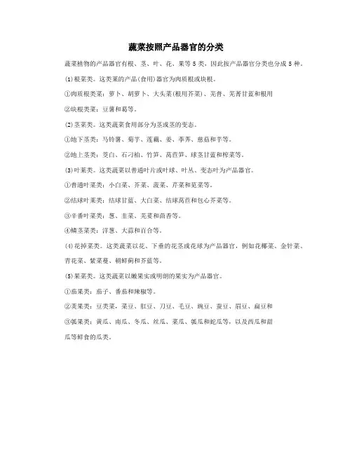 蔬菜按照产品器官的分类
