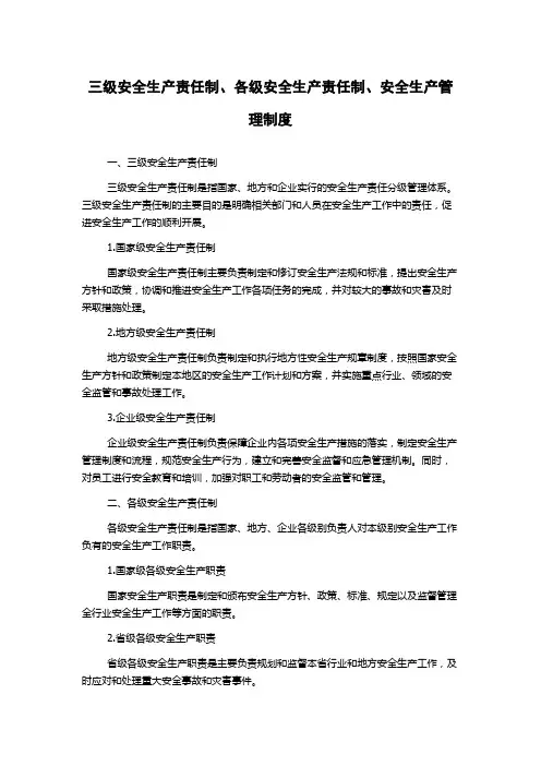 三级安全生产责任制、各级安全生产责任制、安全生产管理制度