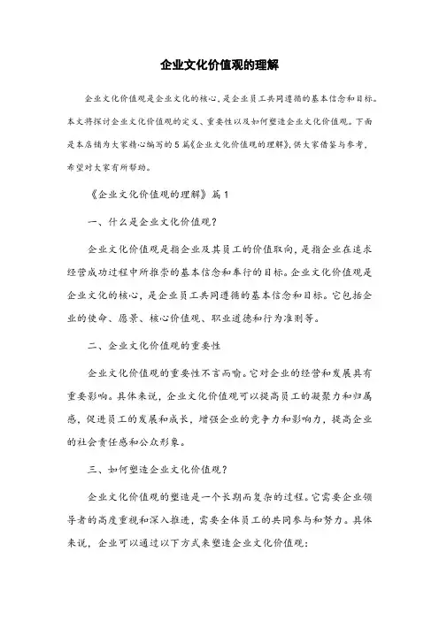 企业文化价值观的理解