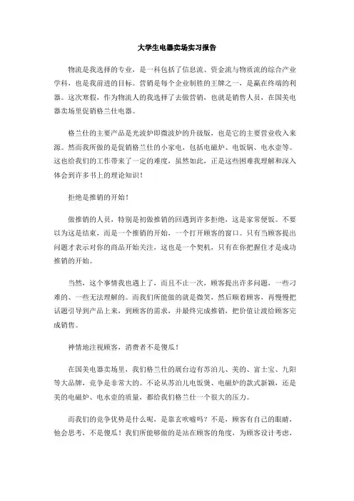 大学生电器卖场实习报告