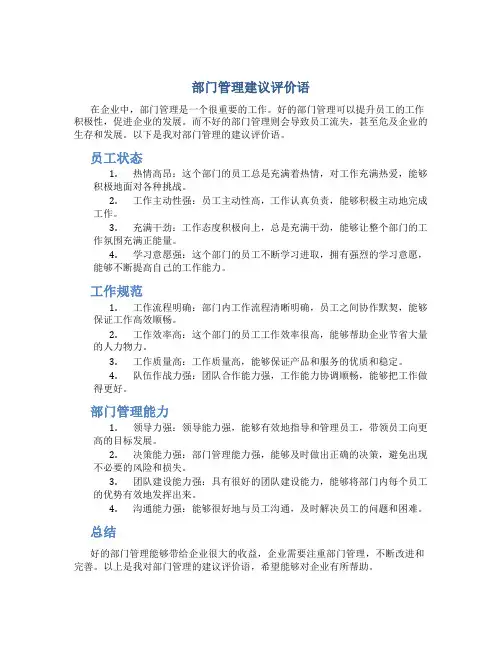 部门管理建议评价语