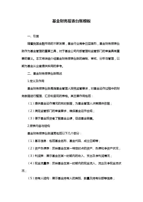 基金财务报表台账模板
