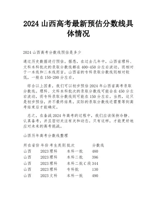 2024山西高考最新预估分数线具体情况