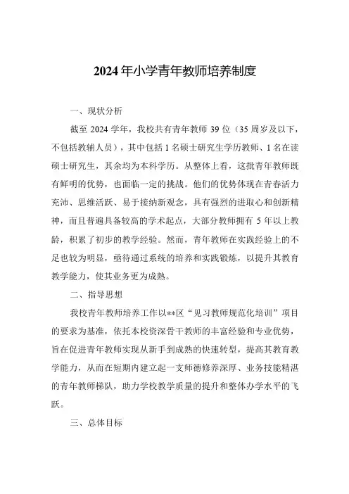 2024年小学青年教师培养制度