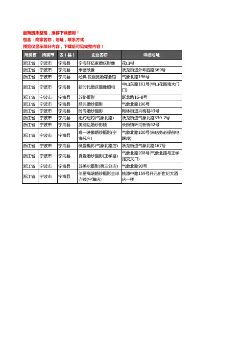 新版浙江省宁波市宁海县婚纱摄影企业公司商家户名录单联系方式地址大全14家