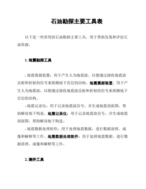 石油勘探主要工具表