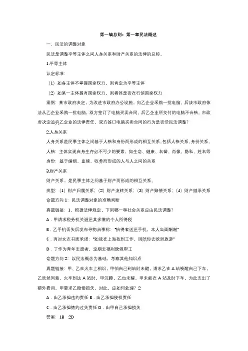 法考《第一章民法概述》重点知识