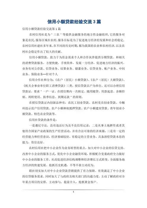 信用小额贷款经验交流3篇