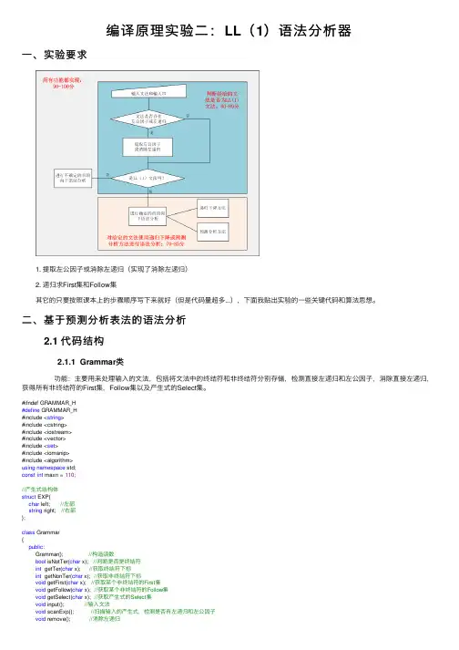 编译原理实验二：LL（1）语法分析器