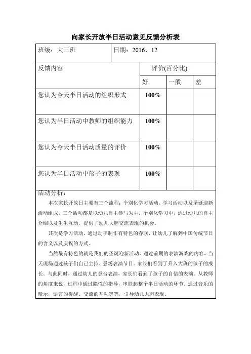 幼儿园家长开放半日活动意见反馈分析表
