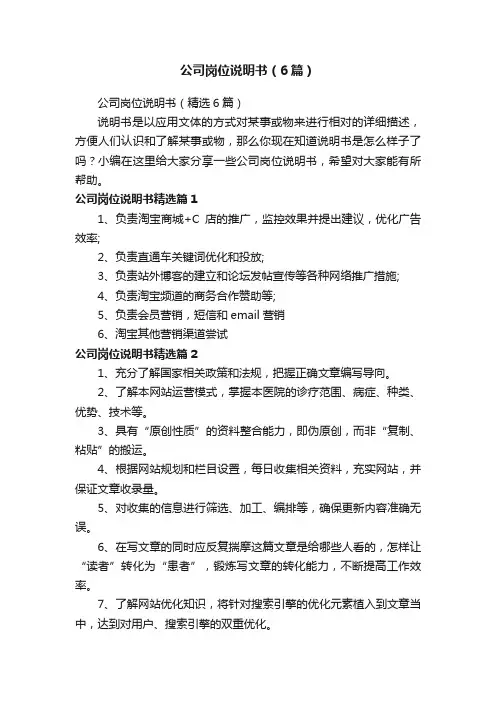 公司岗位说明书（6篇）