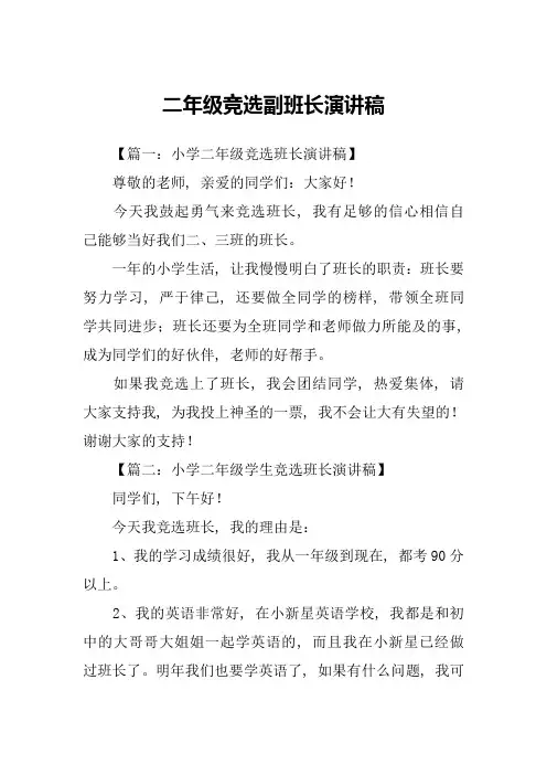 二年级竞选副班长演讲稿