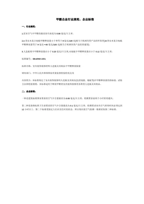 甲醛企业行业规范、企业标准