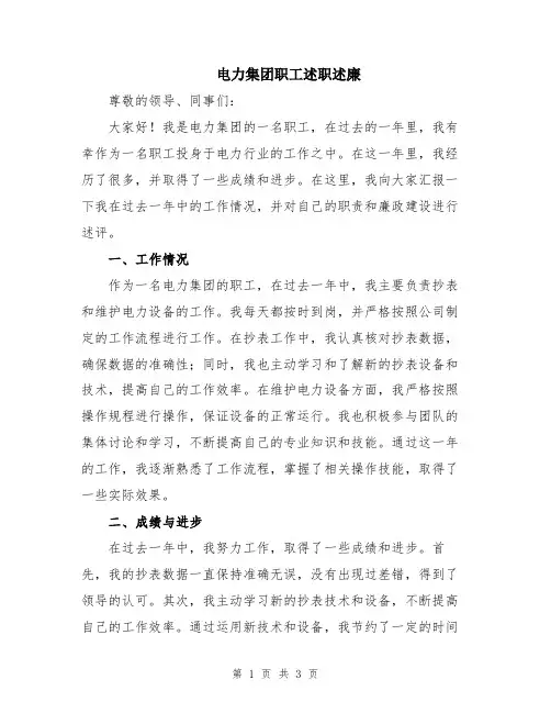 电力集团职工述职述廉