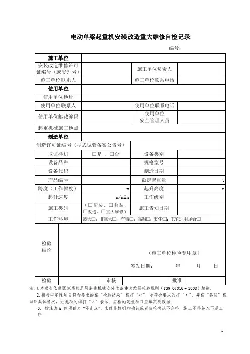 单梁起重机自检报告