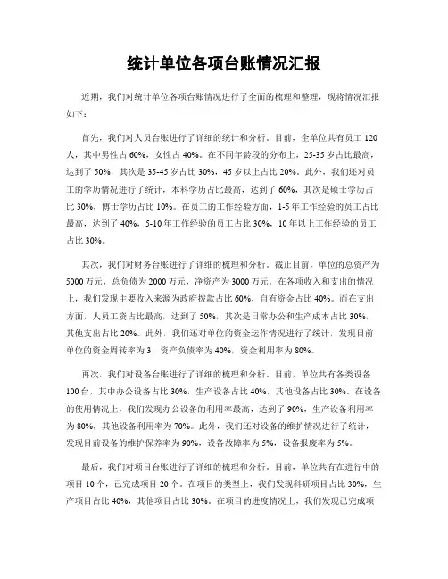 统计单位各项台账情况汇报
