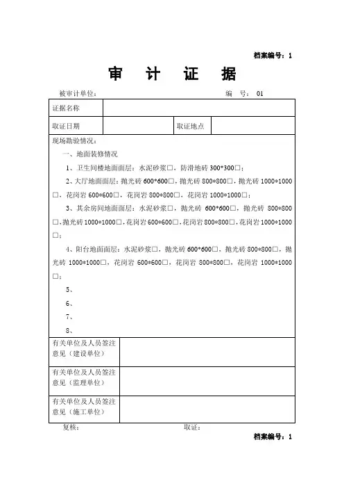 审计证据现场收方记录表格)