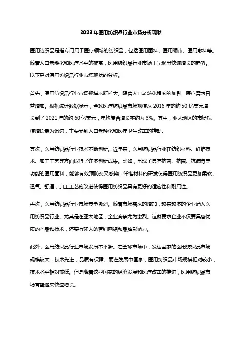 2023年医用纺织品行业市场分析现状