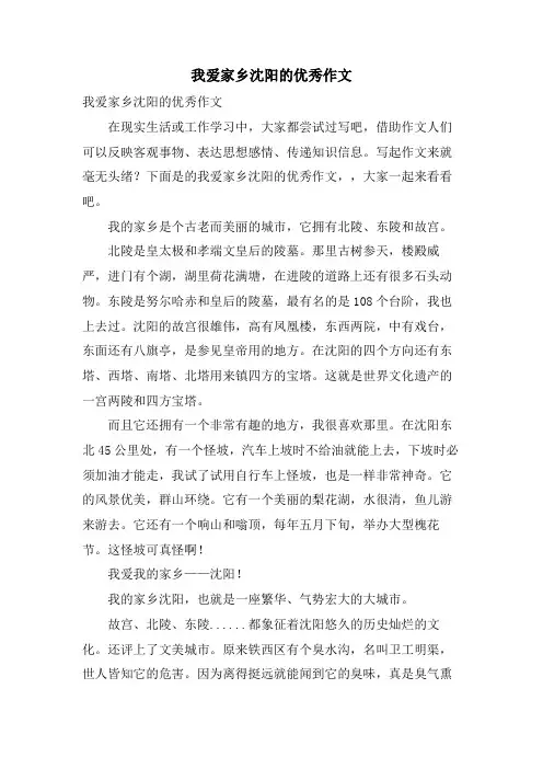 我爱家乡沈阳的优秀作文