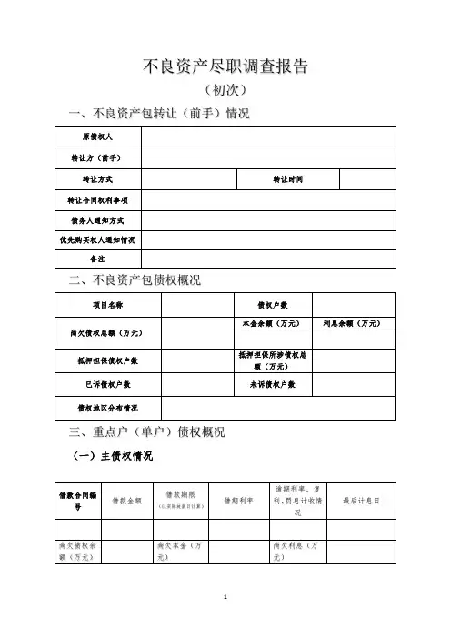 不良资产尽职调查报告(初次)