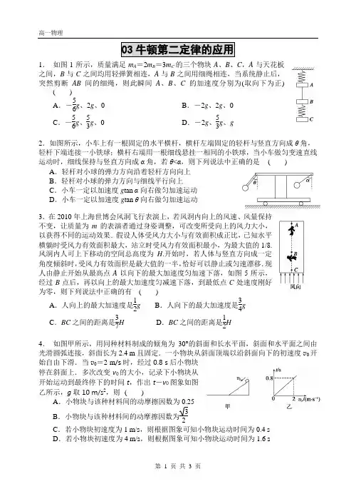 高一物理专项练习03牛顿第二定律的应用