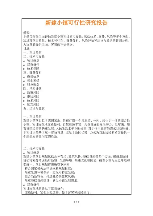新建小镇可行性研究报告