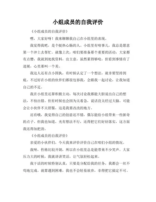 小组成员的自我评价