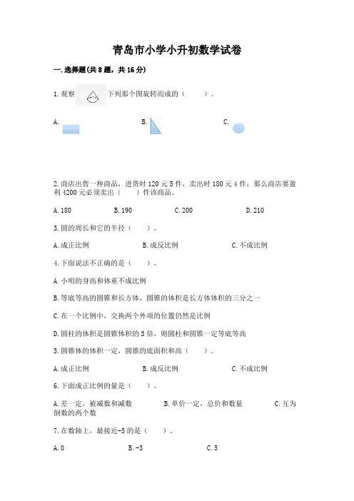 青岛市小学小升初数学试卷含答案(名师推荐)