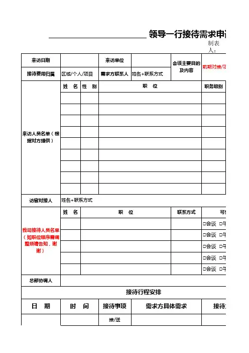 接待申请表模板