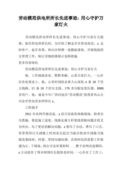劳动模范供电所所长先进事迹：用心守护万家灯火