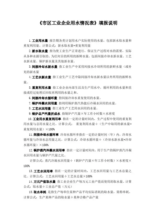 市区工业企业用水情况表填报说明