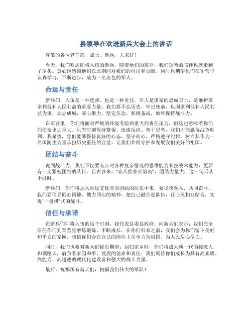 县领导在欢送新兵大会上的讲话