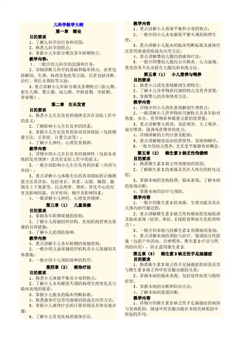 儿科学教学大纲